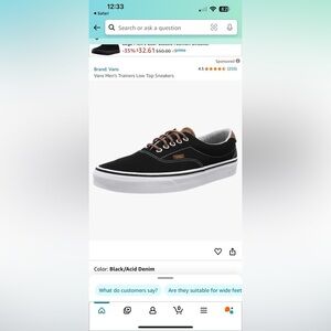 Vans Men’s Trainers Low Top Size 10 Men’s! Black & white shoe w/ white laces
